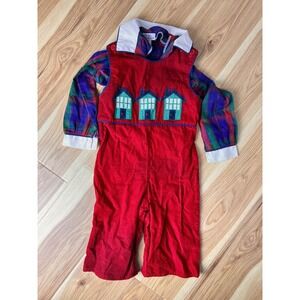 THE LILAC BUSH  JUMPSUIT OUTFIT SIZE 4T Red Green Christmas Vintage